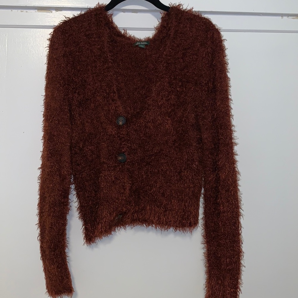 Fuzzy rust colored cardigan thats cropped~